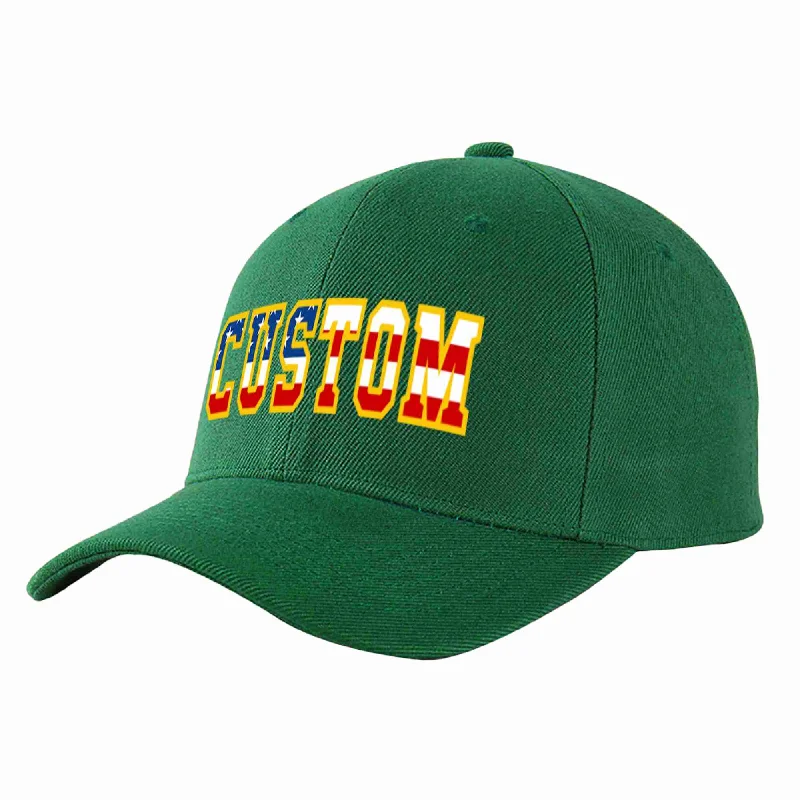 Moisture Wicking Baseball Cap-Custom Green Vintage USA Flag-Gold Curved Eaves Sport Baseball Cap Design for Men/Women/Youth