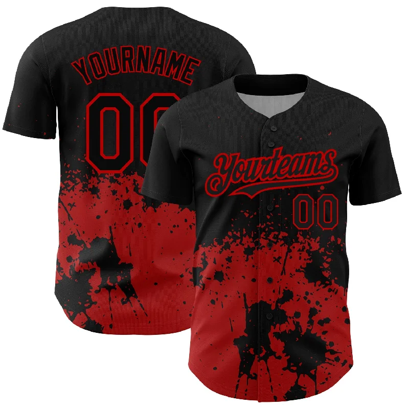 Softball Baseball Jersey-Custom Black Red 3D Pattern Design Abstract Splash Grunge Art Authentic Baseball Jersey