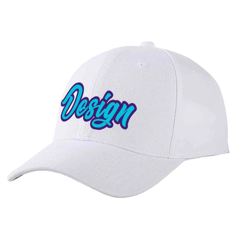 Structured Baseball Cap-Custom White Light Blue-Purple Curved Eaves Sport Design Baseball Cap