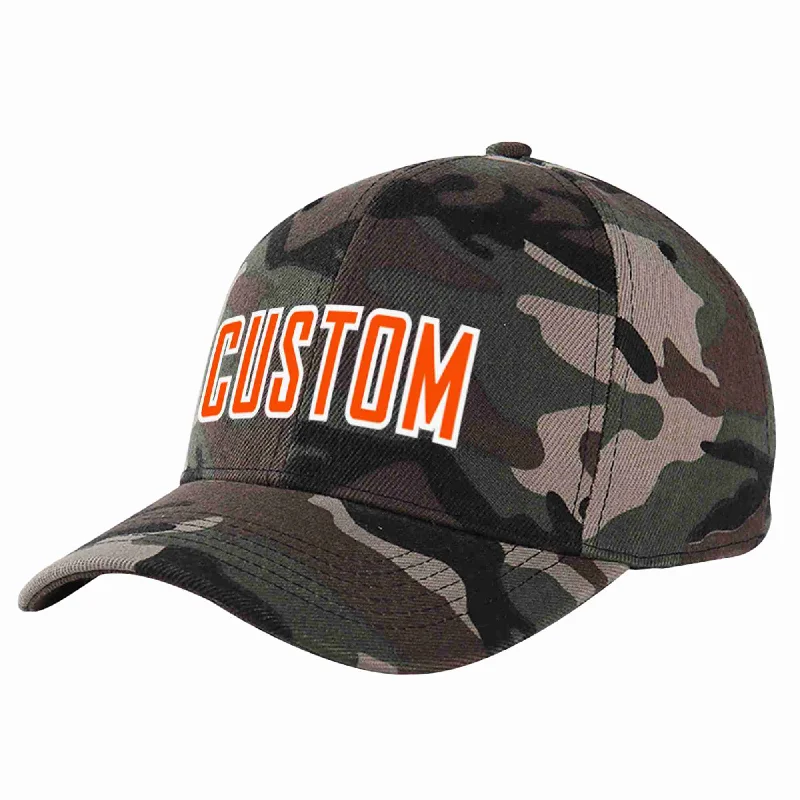 Motorcycle Baseball Cap-Custom Camo Orange-White Curved Eaves Sport Baseball Cap Design for Men/Women/Youth