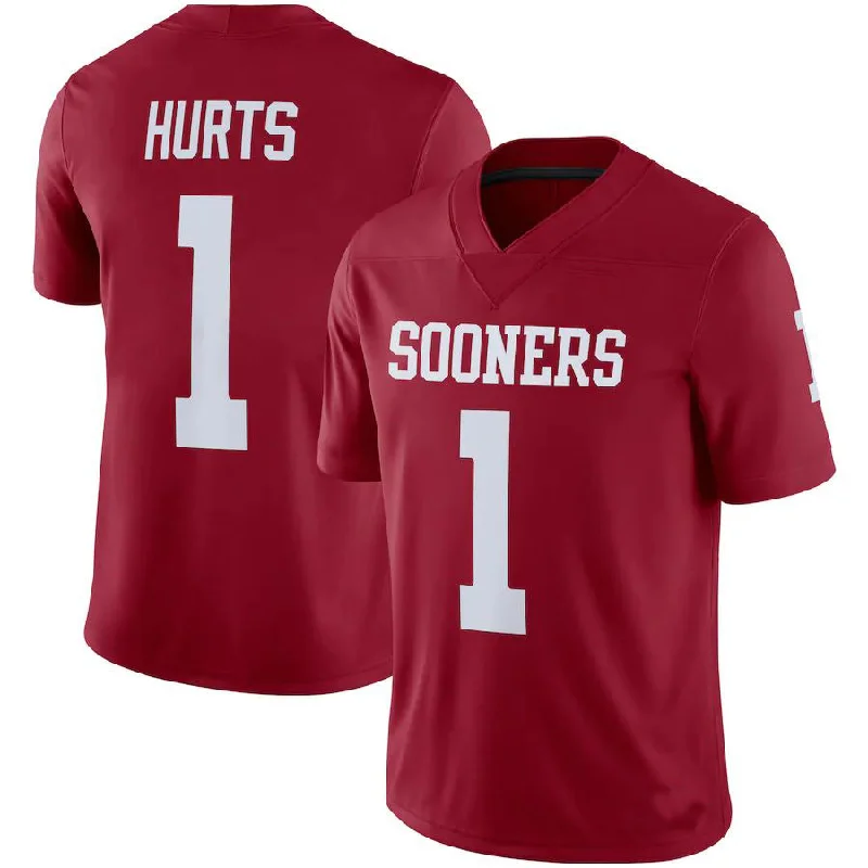 Oversized Football Jersey-O.Sooners #1 Jalen Hurts Alumni Player Jersey Crimson Football Jersey Stitched American College Jerseys