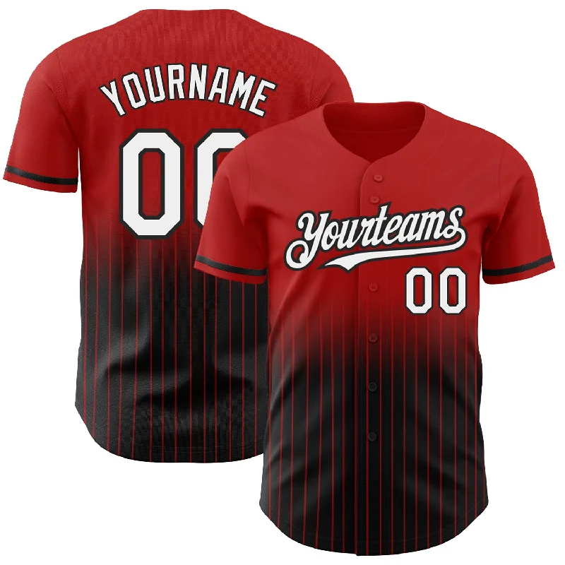 Neon Baseball Jersey-Custom Red Pinstripe White-Black Authentic Fade Fashion Baseball Jersey