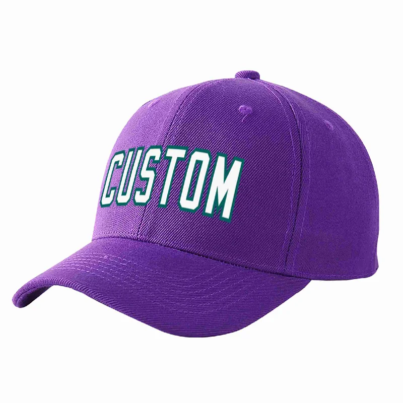 Flat Brim Baseball Cap-Custom Purple White-Aqua Curved Eaves Sport Baseball Cap Design for Men/Women/Youth