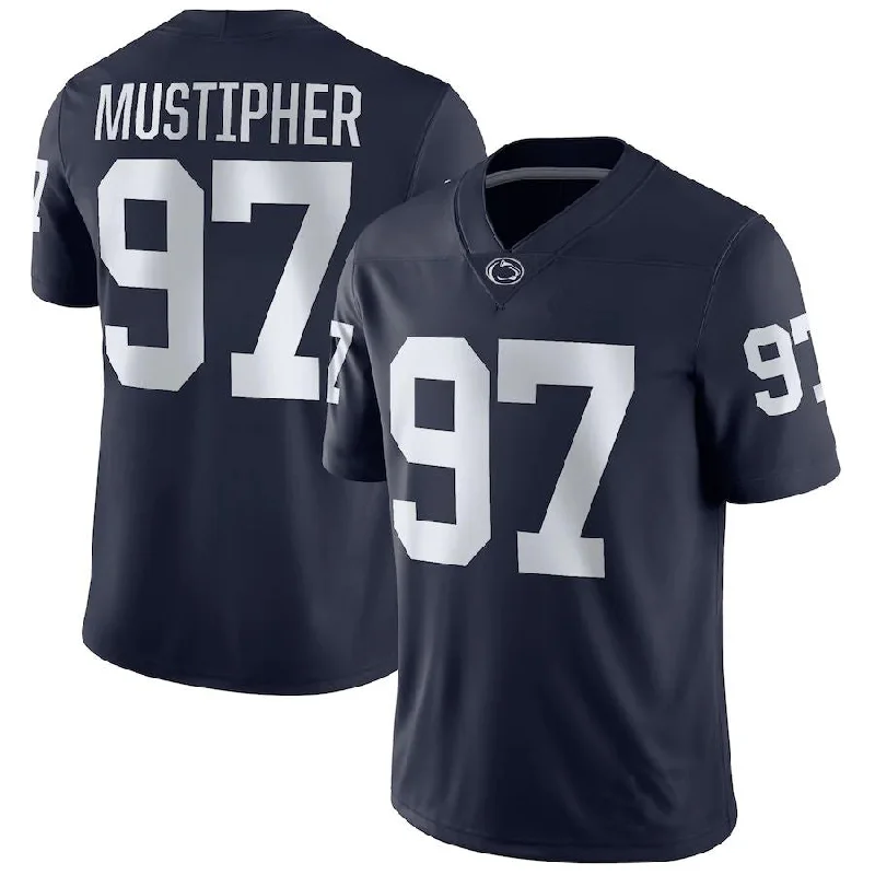 Football Fan Club Jersey-P.State Nittany Lions #97 PJ Mustipher NIL Replica Football Jersey Navy Stitched American College Jerseys