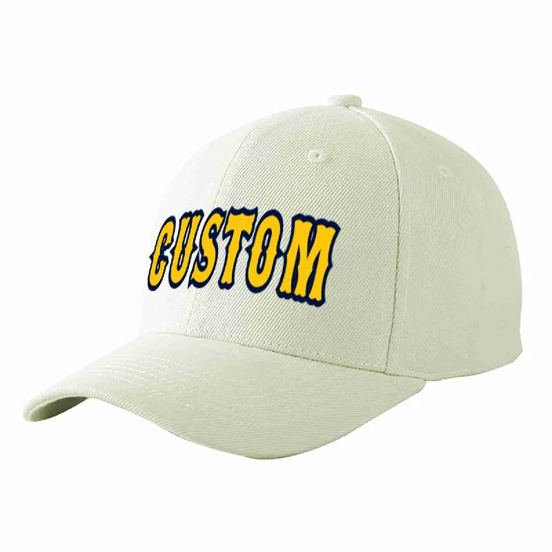 Budget-Friendly Baseball Cap-Custom Cream Gold-Navy Curved Eaves Sport Baseball Cap Design for Men/Women/Youth