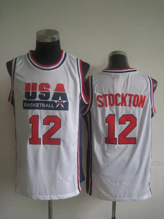 Basketball Collector Jersey-USA Basketball 1992 Dream Team 12 John Stockton White Basketball Jersey