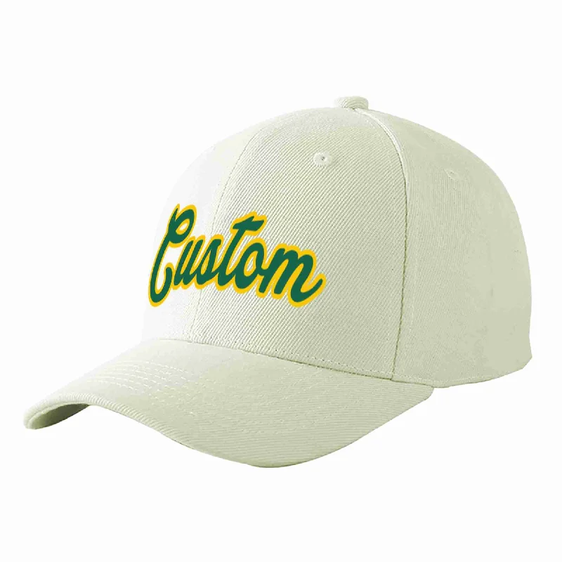 Travel Baseball Cap-Custom Cream Kelly Green-Gold Curved Eaves Sport Baseball Cap Design for Men/Women/Youth