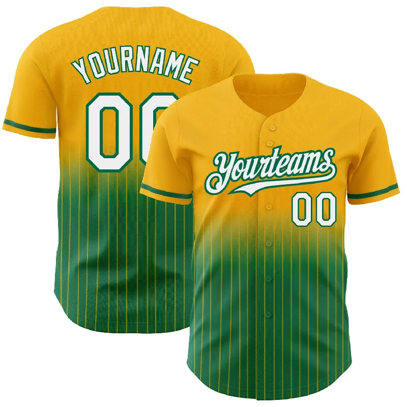 Practice Baseball Jersey-Custom Gold Pinstripe White-Kelly Green Authentic Fade Fashion Baseball Jersey