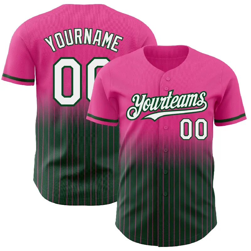 Authentic Baseball Jersey-Custom Pink Pinstripe White-Green Authentic Fade Fashion Baseball Jersey