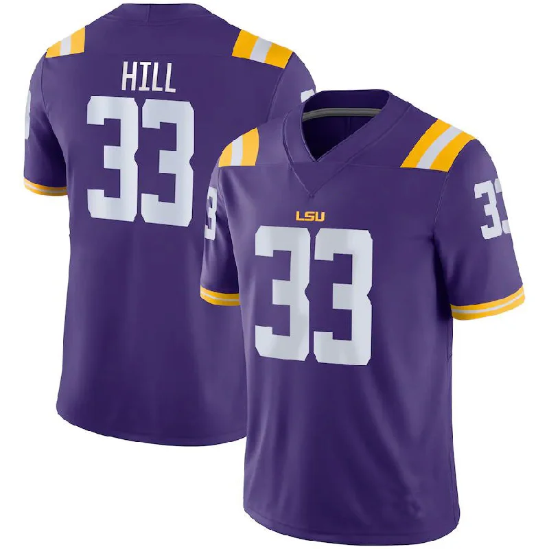 Football Player Autograph Jersey-L.Tigers #33 Jeremy Hill Game Jersey Purple Football Jersey Stitched American College Jerseys