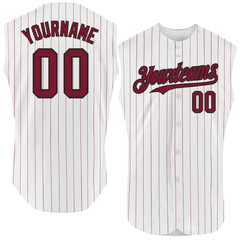 Baseball MVP Jersey-Custom White Crimson Pinstripe Gold Authentic Sleeveless Baseball Jersey