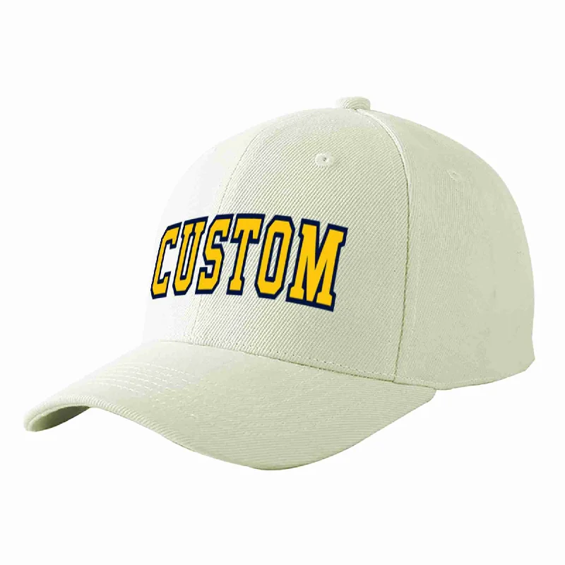 Urban Style Baseball Cap-Custom Cream Gold-Navy Curved Eaves Sport Baseball Cap Design for Men/Women/Youth