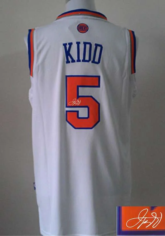 Pink Basketball Jersey-Knicks 5 Kidd White Signature Edition Basketball Jerseys