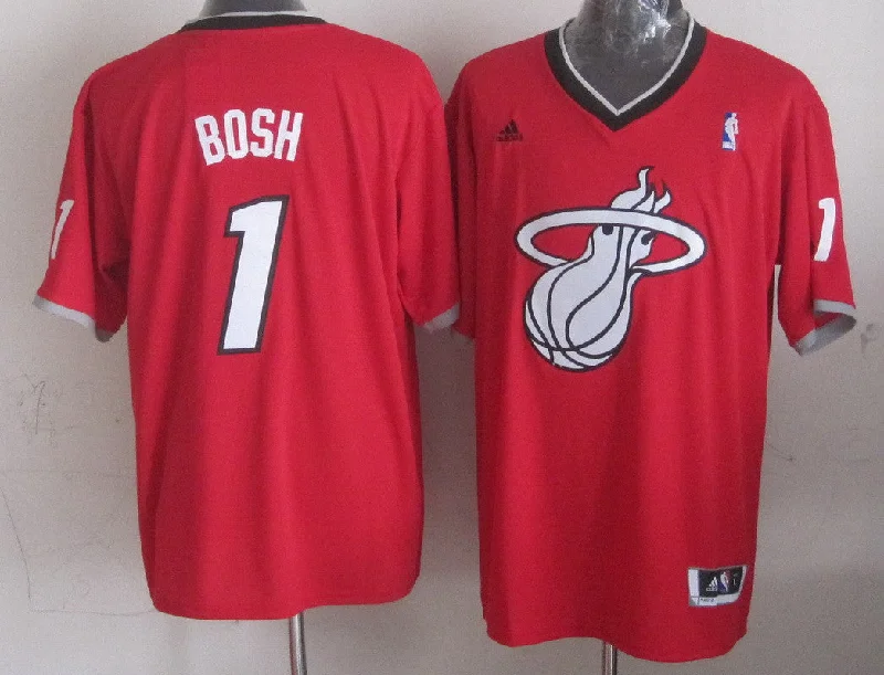 Mesh Basketball Jersey-Heat 1 Bosh Red Christmas Edition Basketball Jerseys