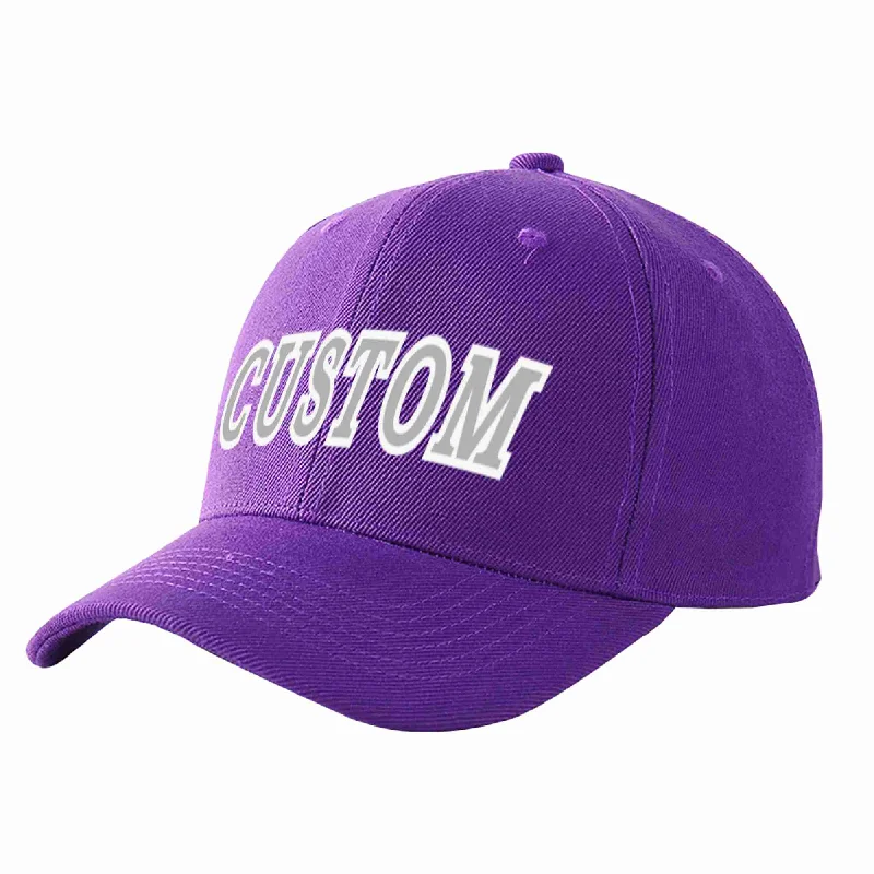 Mid Crown Baseball Cap-Custom Purple Gray-White Curved Eaves Sport Baseball Cap Design for Men/Women/Youth