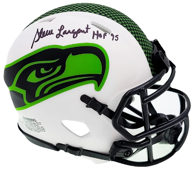 Soft Shell Rugby Helmet-Steve Largent Autographed Seattle Seahawks Lunar Eclipse White Speed Mini Helmet "HOF 95" MCS Holo Stock #211067