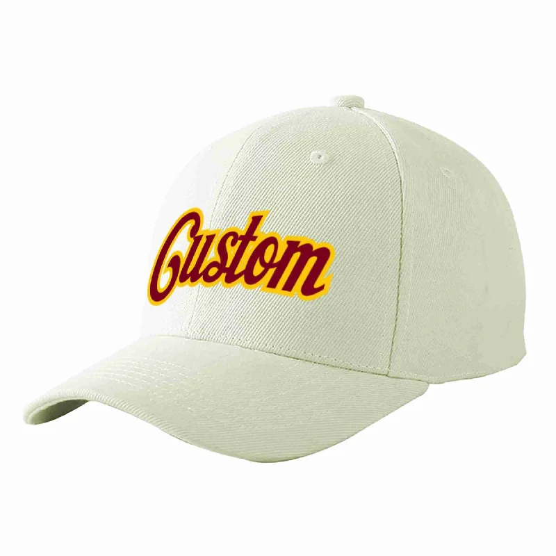 Friendship Baseball Cap-Custom Cream Crimson-Gold Curved Eaves Sport Baseball Cap Design for Men/Women/Youth