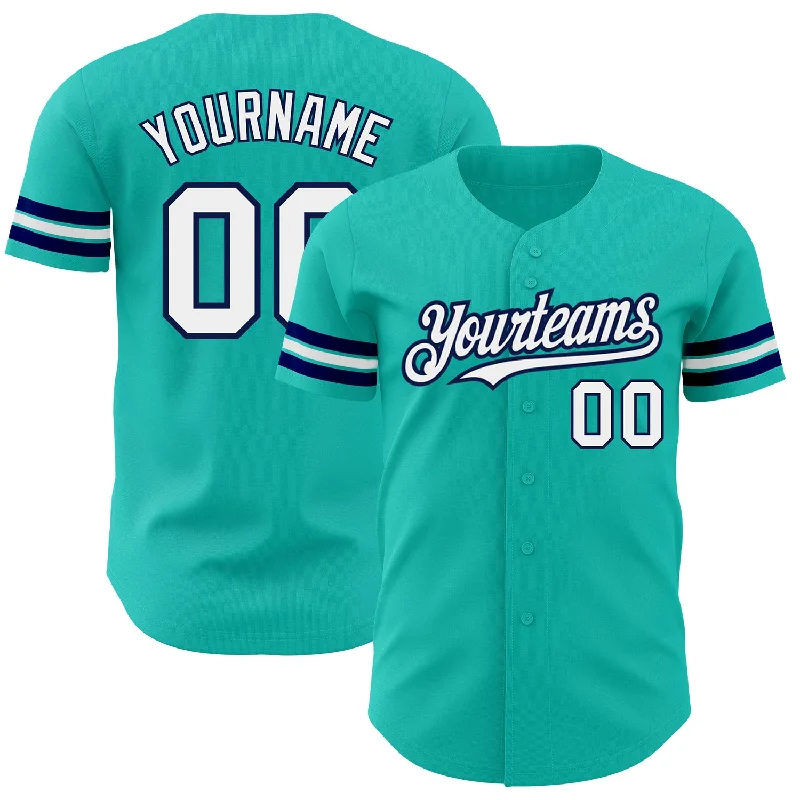 Exclusive Baseball Jersey-Custom Aqua White-Navy Authentic Baseball Jersey