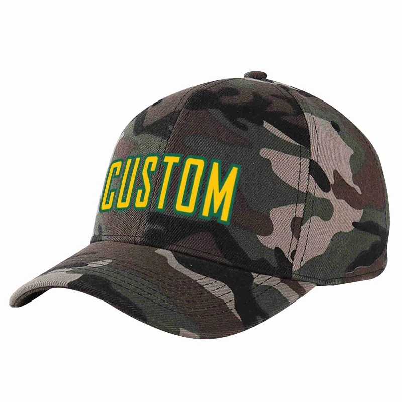 Hip Hop Baseball Cap-Custom Camo Gold-Kelly Green Curved Eaves Sport Baseball Cap Design for Men/Women/Youth