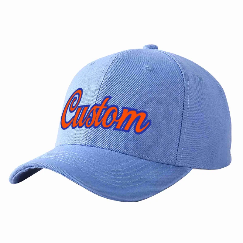 Fantasy Baseball Cap-Custom Sky Blue Orange-Royal Curved Eaves Sport Baseball Cap Design for Men/Women/Youth